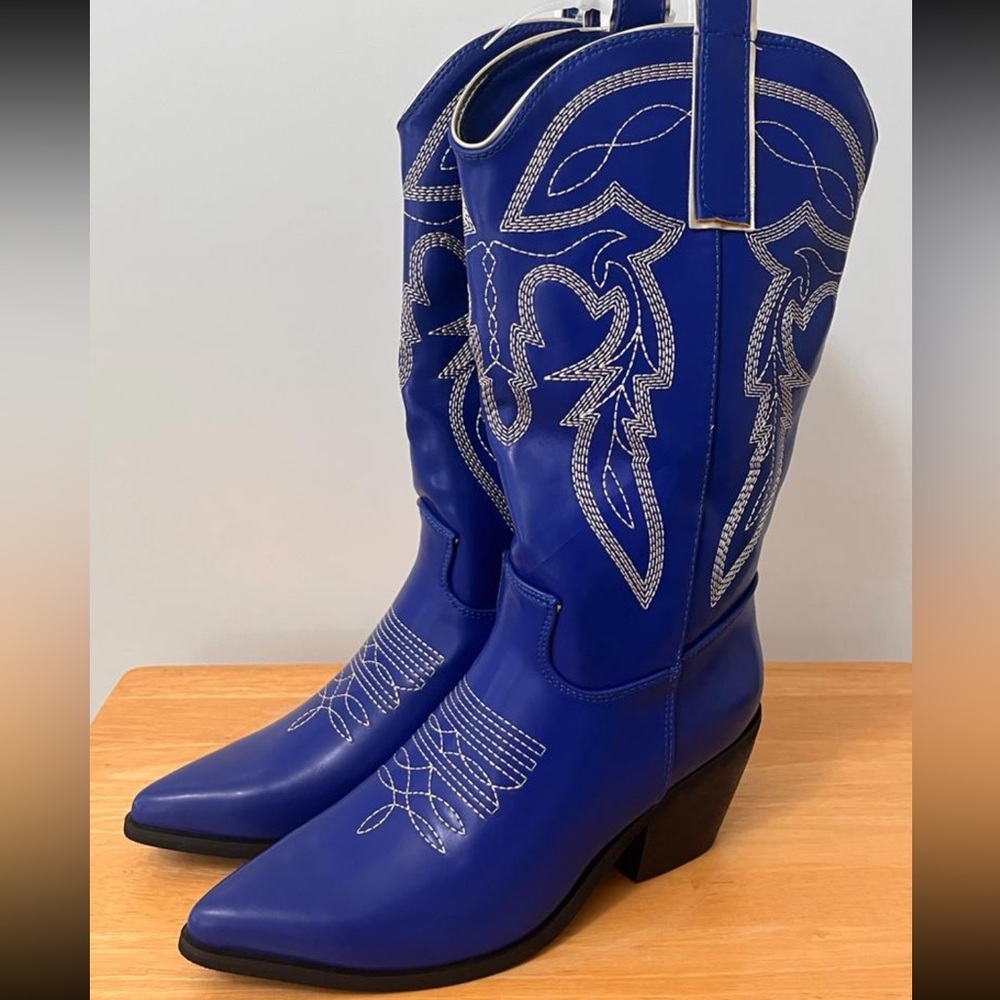 Blue Embroidered Cowboy Boots